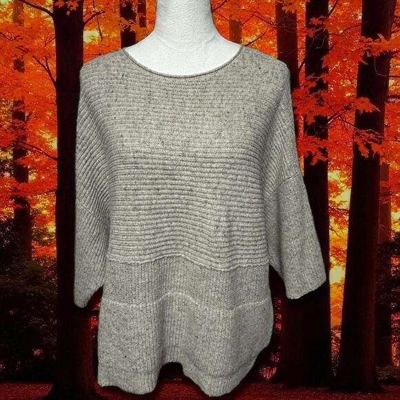 Pure Jill Size NWT Large Wool Linen Blend Oatmeal Kimono Sleeve Pocket Sweater - Picture 2 of 9